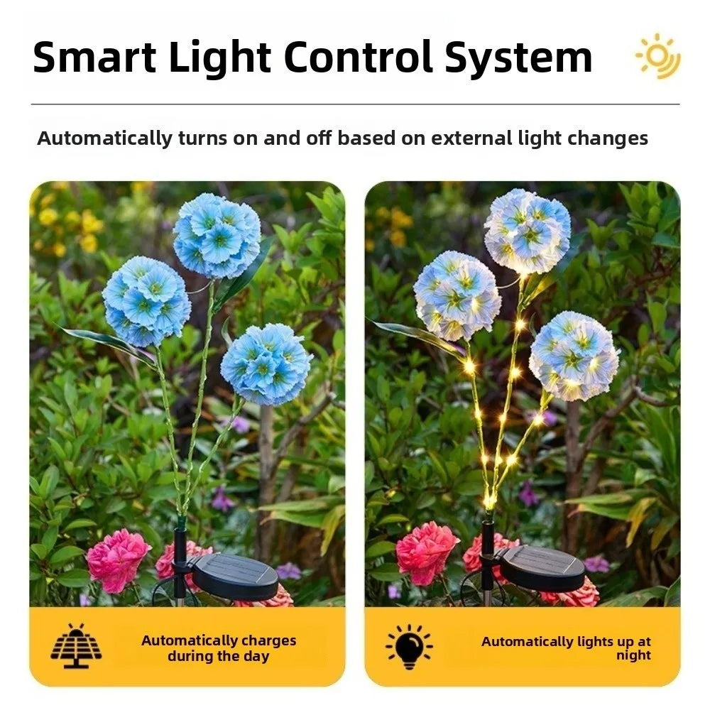 Waterproof Solar Flower Light with 3 Head Ground Mounted Simulation Flower Lamp Warm light Intelligent Light Sensing