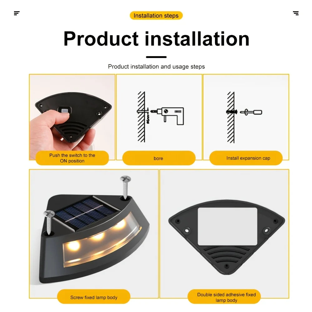 4pcs Solar Step Lights Outdoor Garden Courtyard Decor Warm/ White LED Pathway Lighting Sun Lamp for Walkways Staircases Garden