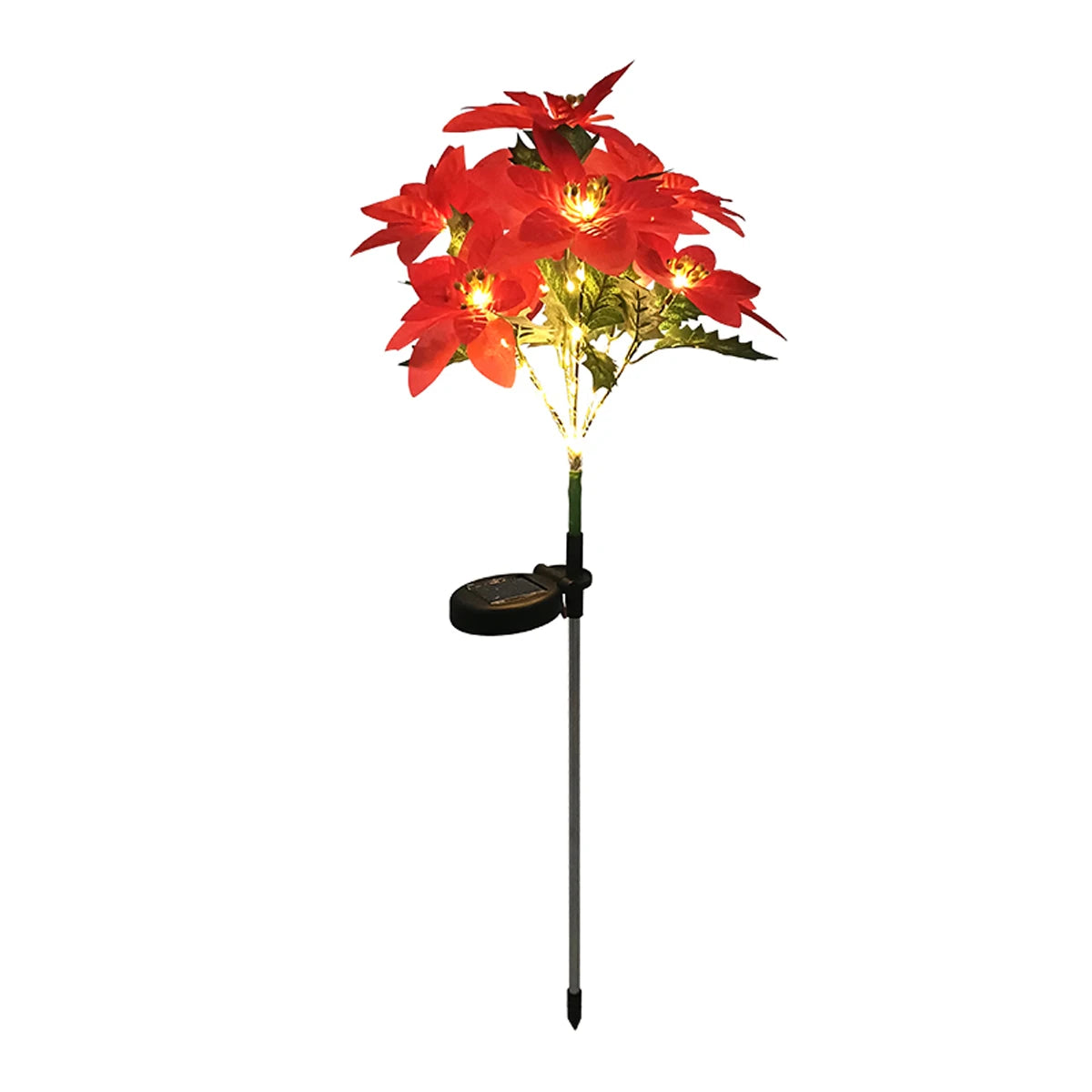 Solar Christmas Flower Lamp LED Warm Light Fashion Red Decoration Flower Poinsettia For Garden Lawn Lamp Holiday Christmas Light