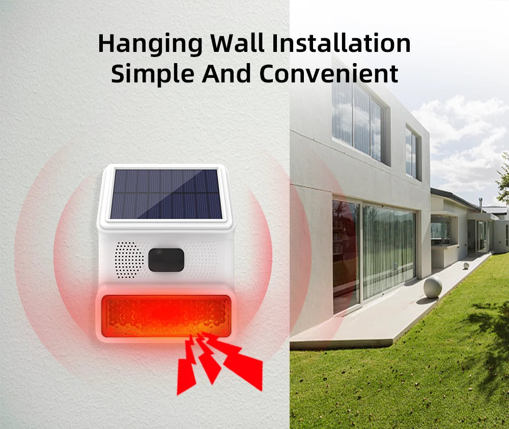 Smarsecur 433MHz Solar Outdoor Waterproof Siren with LED Flashing Light Function as Home Garage Shed Alarm System