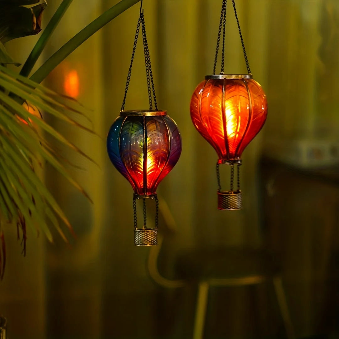 Solar Gradient Heat Balloon Hanging Light Waterproof Outdoor Garden Decor Flickering Flame Solar Lights for Lawn Porch Tree Yard