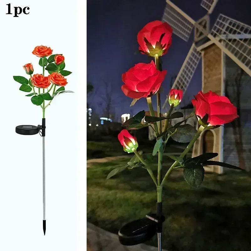LED Outside Light for Patio Yard Decor Solar Powered Lights Outdoor Solar Garden Lights Solar Flowers Rose Light Waterproof