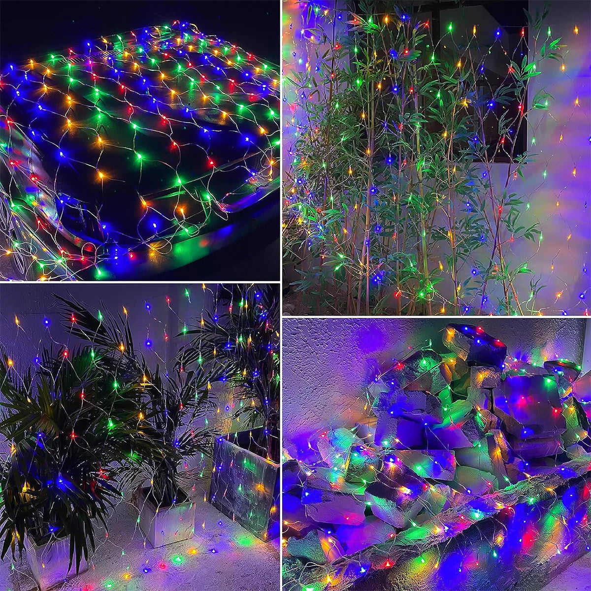 1pc Solar Net Lights Bush Net Lights Mesh Lights 8 Modes Remote Control Auto On/Off Outside Twinkle Lights For Patio Wall Roof
