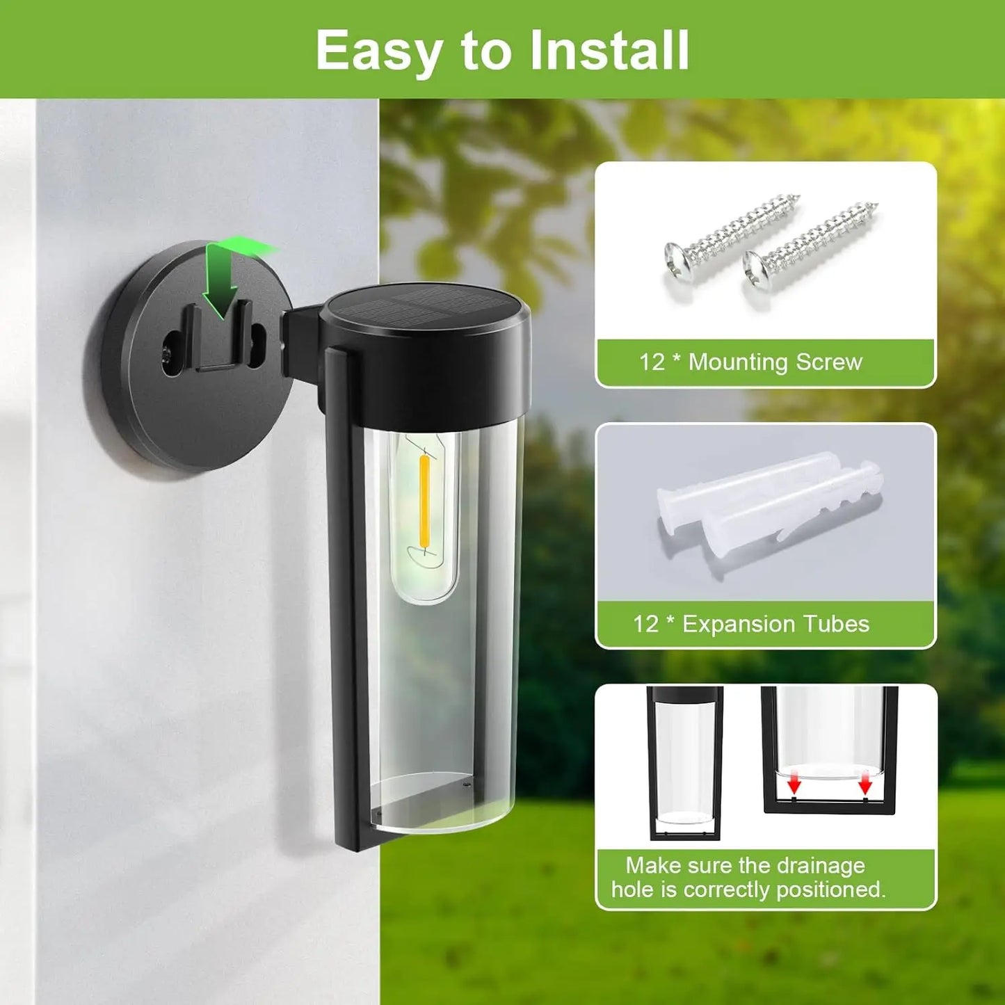 LED Solar Wall Mount Light Outdoor Solar Powered Auto On/Off Waterproof Garden Decoration Yard Post Porch Fence Lawn Lights