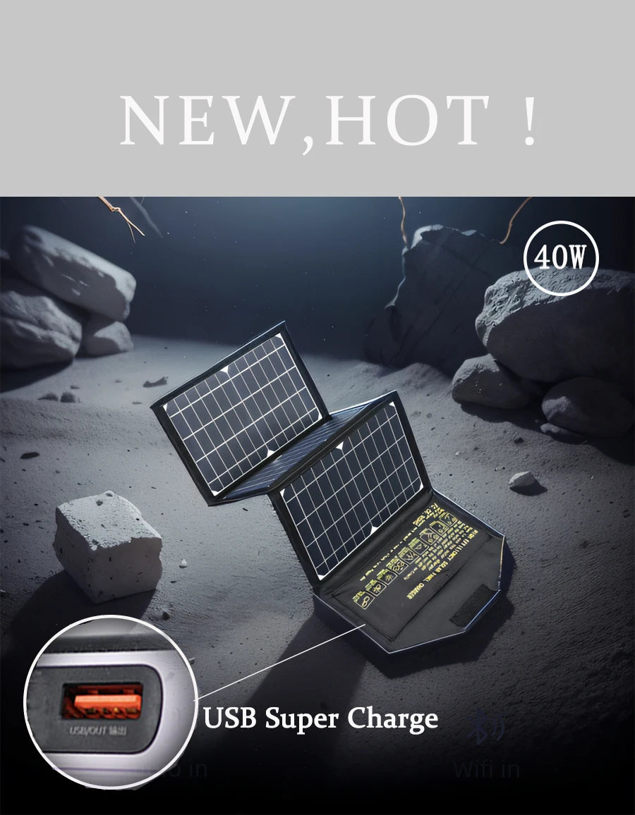 FIFAR Portable Solar Panel 40W High Power High Quality Waterproof Foldable Outdoor Cells Battery Charger for Mobile Phone Travel