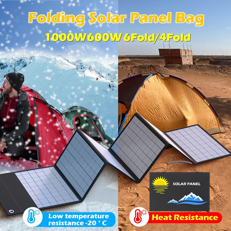 2025 exclusive 1000W portable solar panel folding bag with USB+DC for outdoor hiking, camping, and mobile phone charging