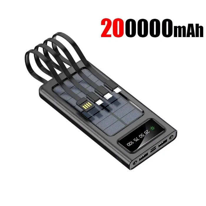 200000mAh Solar Power Bank Large Capacity Mobile Charging Outdoor Fast Charging 2 LED Light Suitable For iPhone Xiaomi Huawei