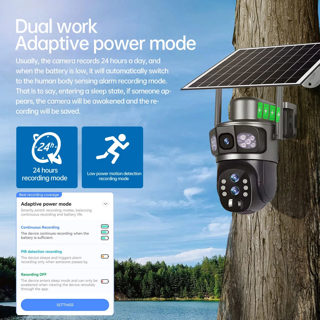 Solar Camera 4G Sim Three Screens 10X Zoom 6K 12MP Outdoor Surveillance Tracking Wireless Security Cameras Cctv Solar Power Cam