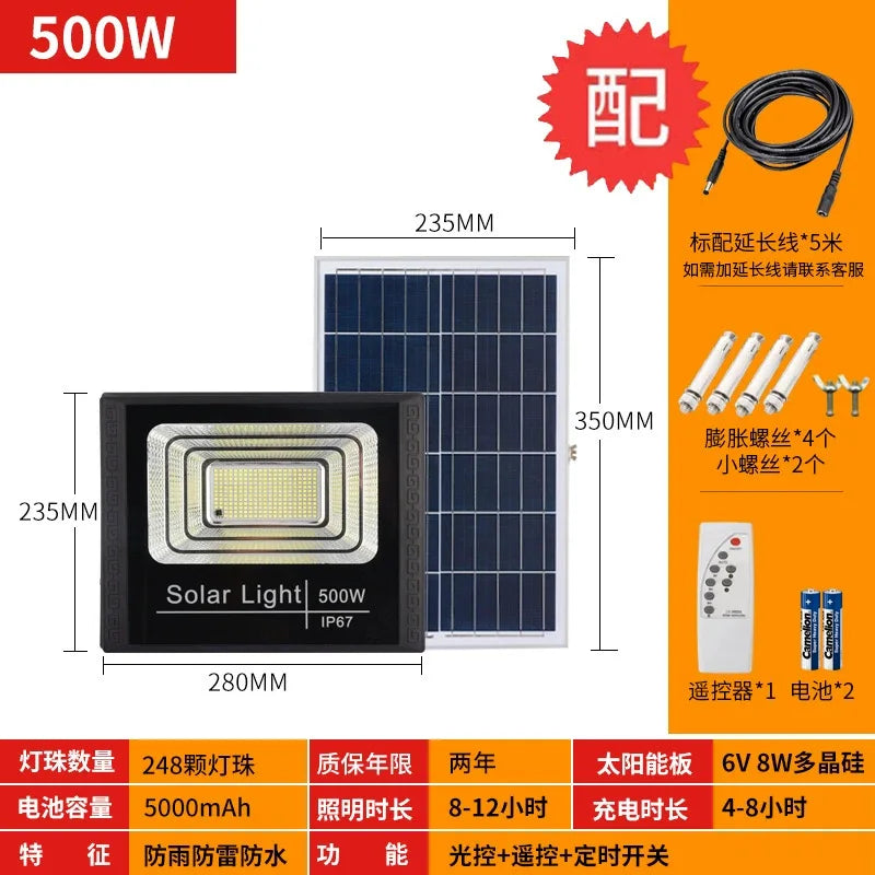 Solar Flood Lights Remote control Solar Powered Spotlight Outdoor Waterproof IP67 Villa Street Lighting Adjustable angle