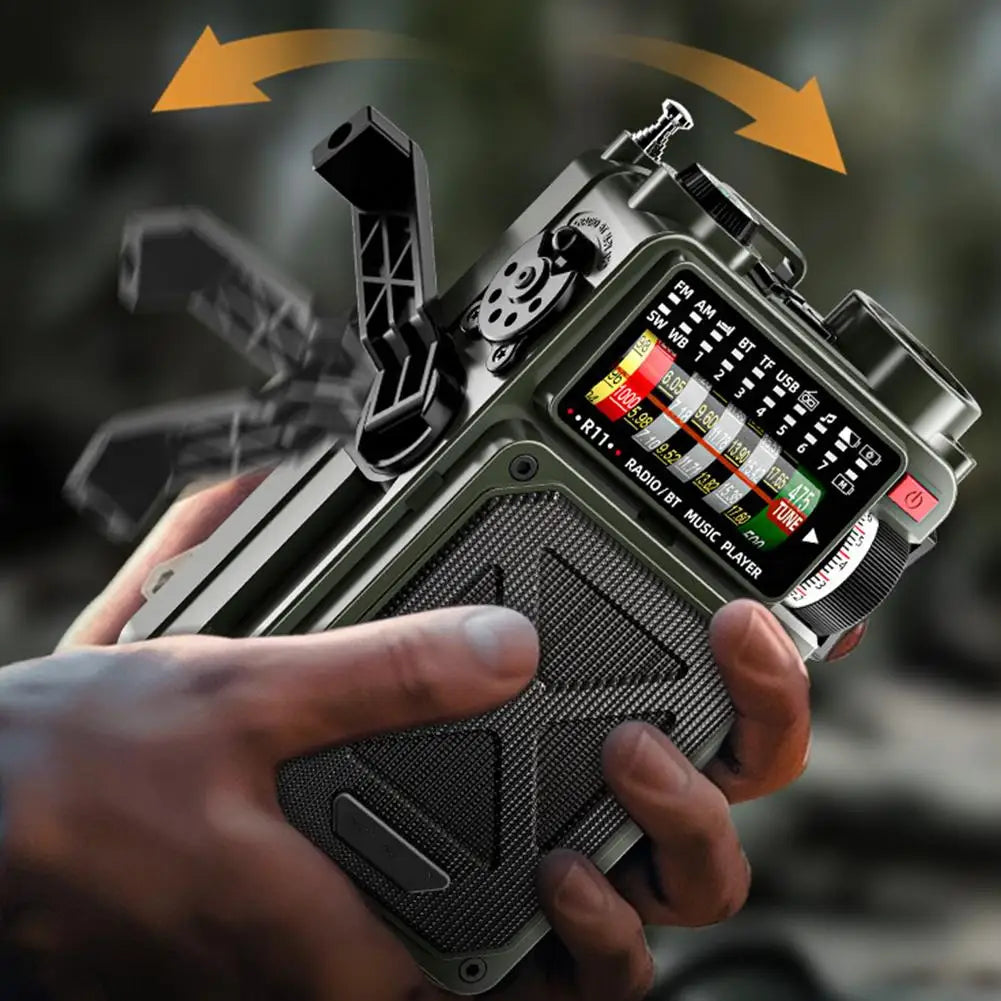 Portable Bluetooth Solar Radio USB Playback TF Card Solar Power Bank Hand-cranked Flashlight Full-band Radio Camping Accessories