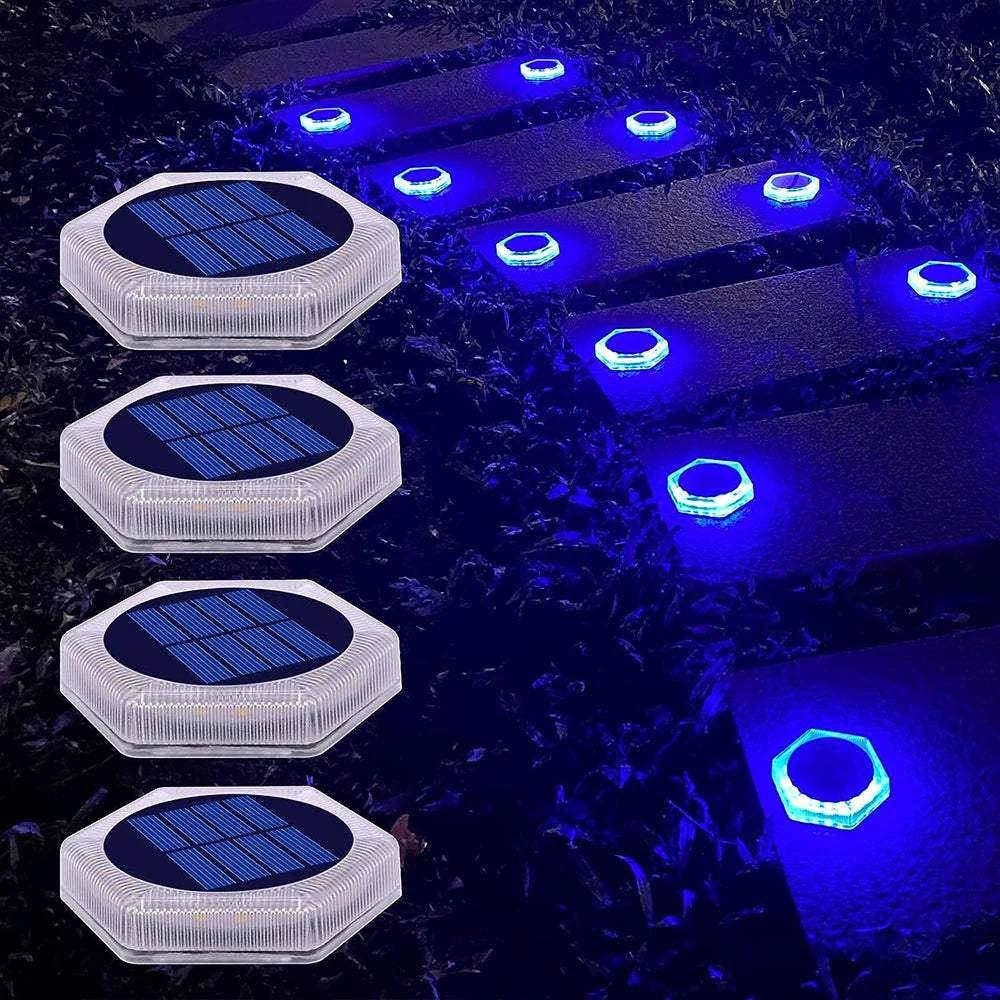 Solar Deck Lights Auto On/Off Dock Post Lights Driveway Fence Stairs Yard Patio Pathway Porch - Solar Powered Step Lights Blue