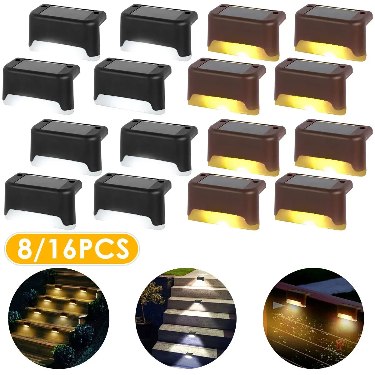 Warm White LED Solar Step Lamp Path Stair Outdoor Garden Lights Waterproof Balcony Light Decoration for Patio Stair Fence Light