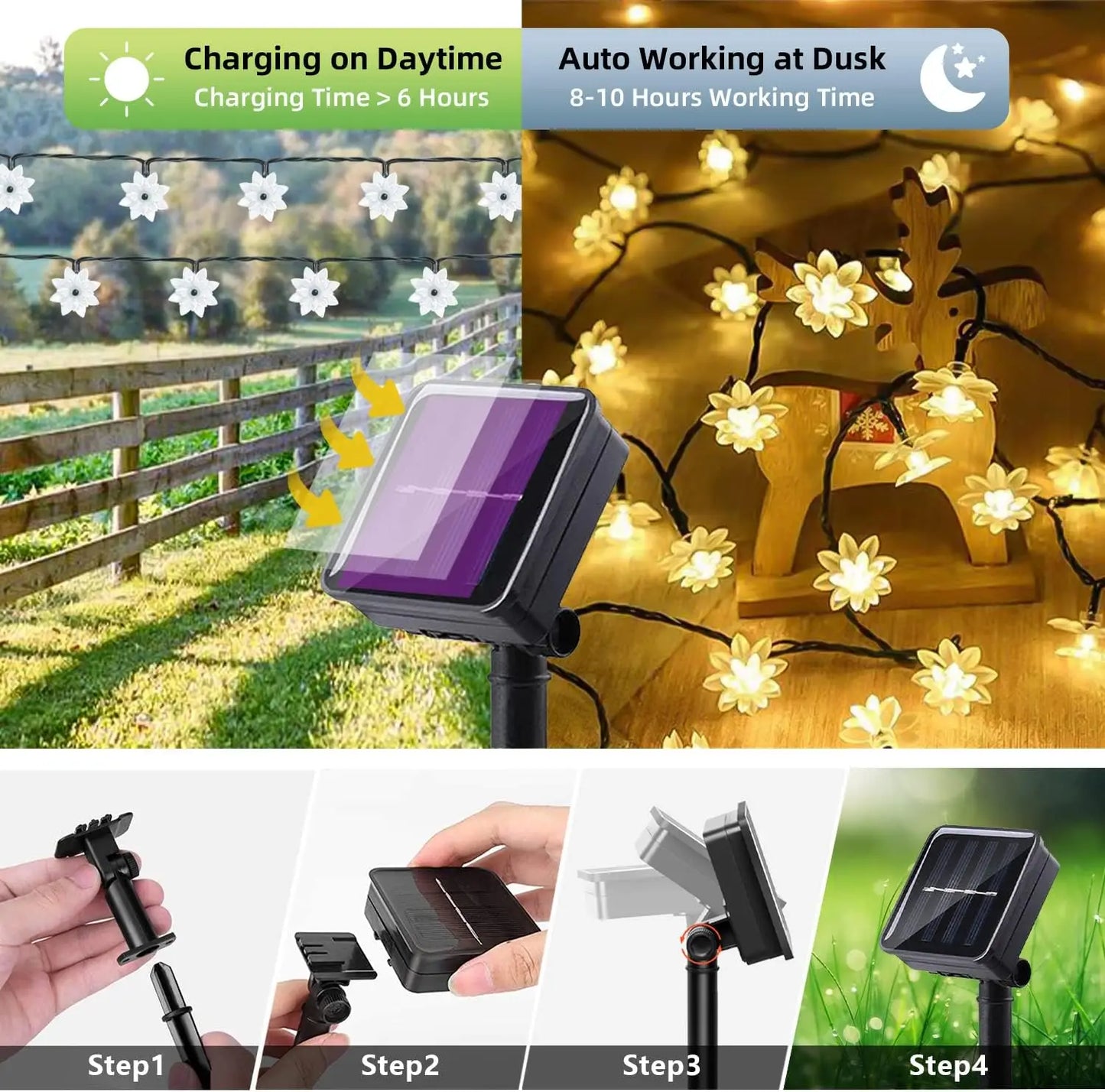 Solar flower String Lights Outdoor Waterproof, 8 Modes Lotus flower sharp Outdoor Solar Powered String Lights for Patio