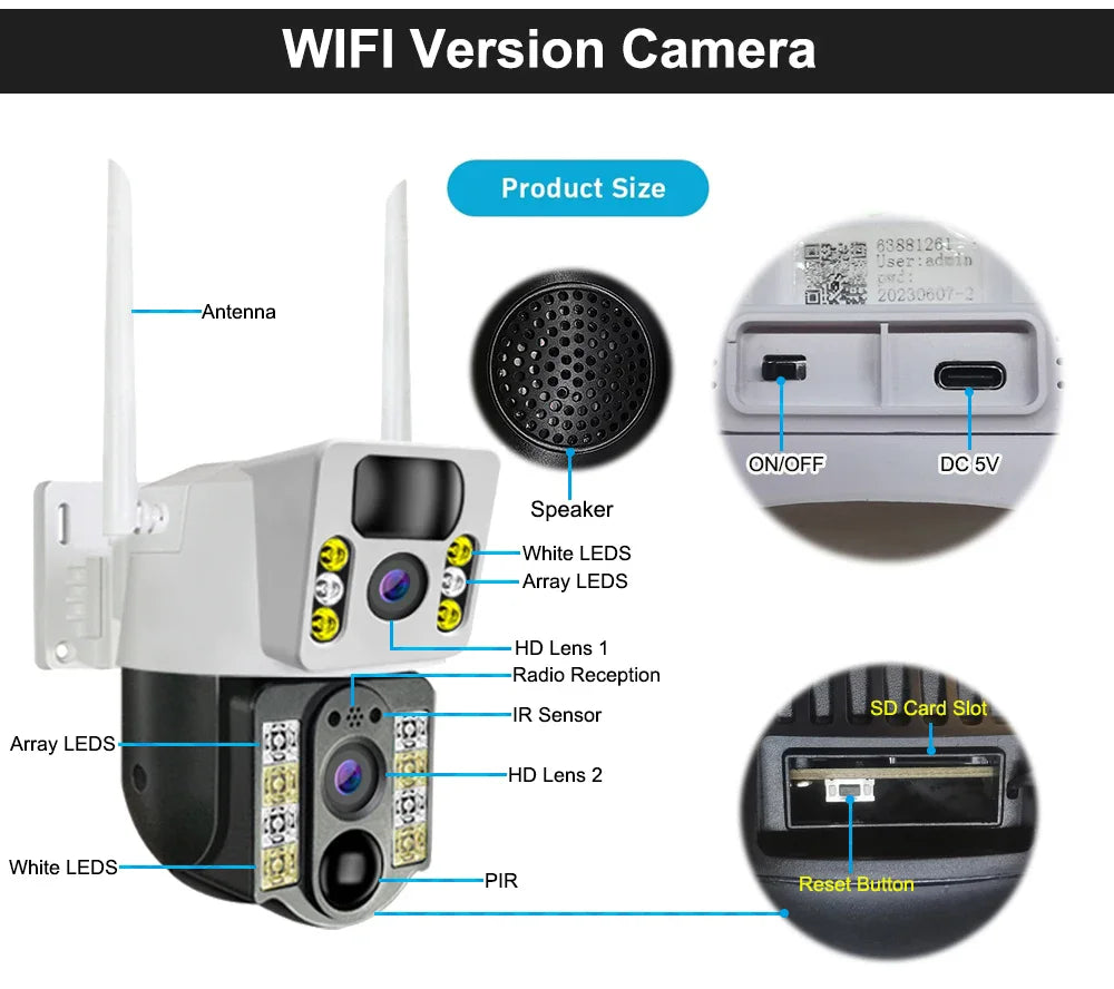 WiFi Solar Camera Dual Lens Security Protection IP 8MP HD Night Vision Outdoor Waterproof Smart Home Video Surveillance Camera