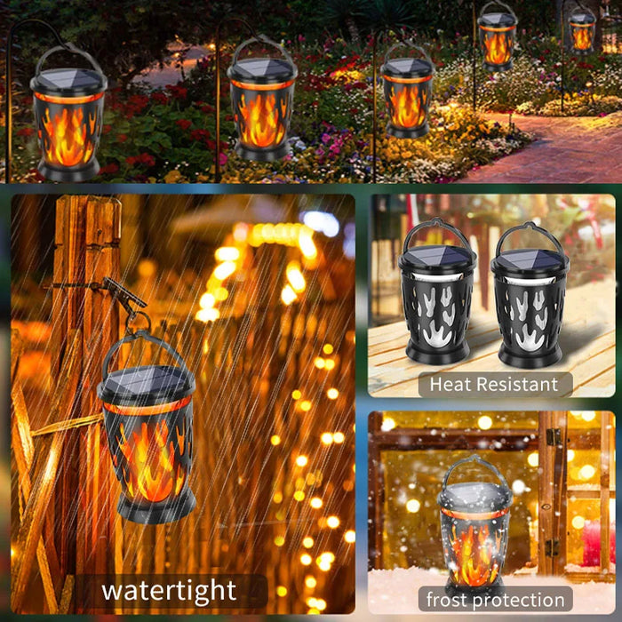 Hanging Solar Lanterns Lights Outdoor Flickering Flames Solar Landscape Light IP65 Waterproof for Courtyard Garden Camping Decor