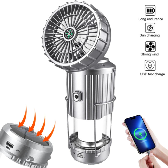 Solar Camping Fan With Lantern Collapsible Solar Powered USB Rechargeable Emergency Hanging Lights for Outdoor Camping Tent