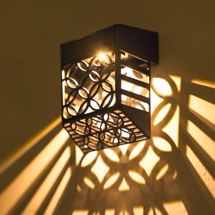 Solar Lights for Fence 2 Pieces Solar Powered Deck Lights Hollow out Design Wall Sconce for Patio Backyard Fence Stair Pathway