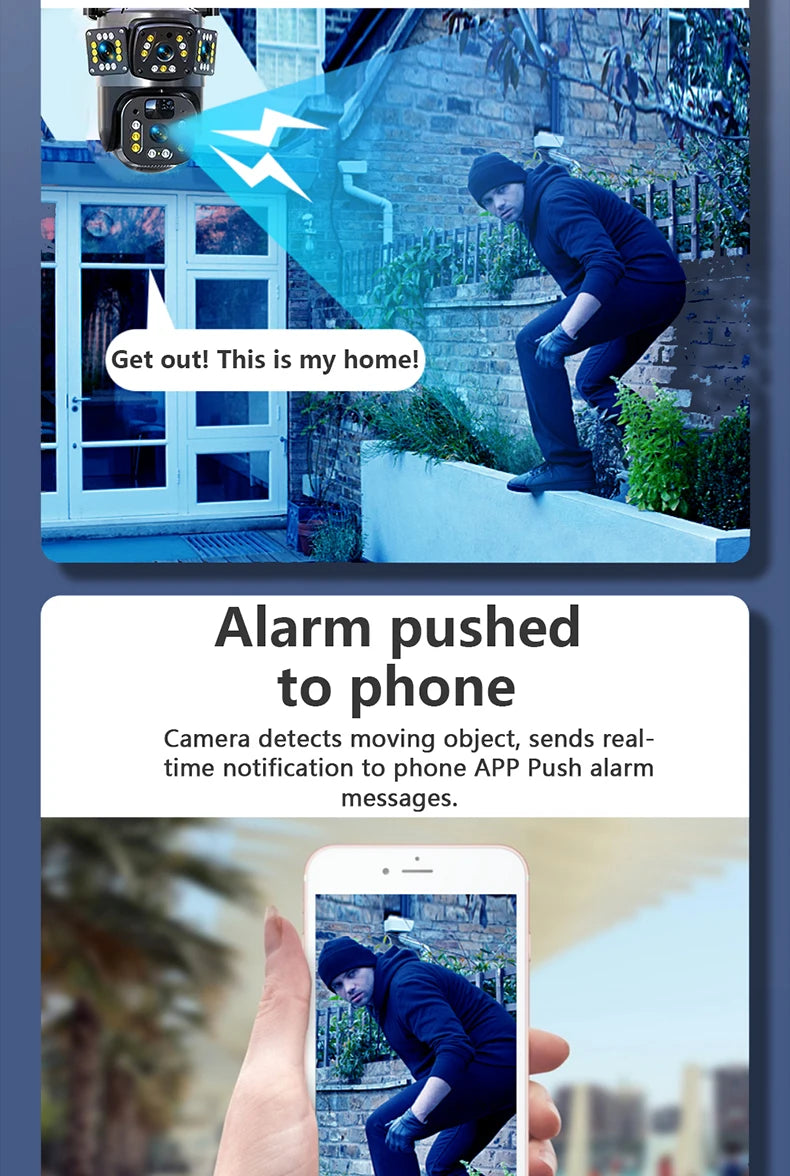 Solar Camera wifi V360PRO Three Eyes and Two Pictures Outdoor Solar Closed Circuit PTZ Camera 1080P