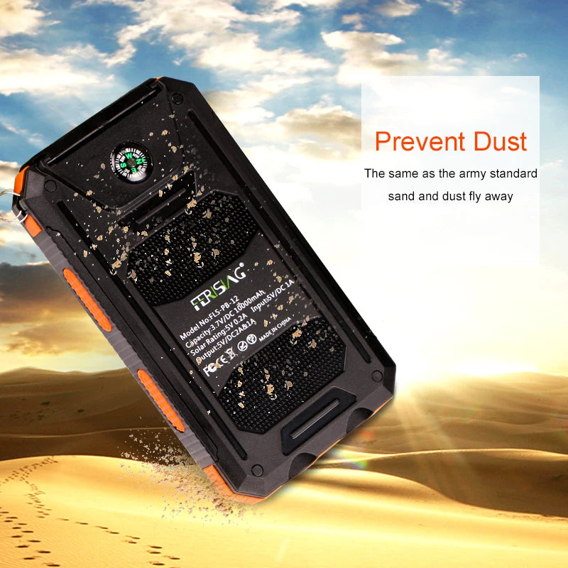 Waterproof Solar Power Bank 10000mAh Dual USB External Polymer Battery Charger Outdoor lamp Light Powerbank (Clearance Sale)