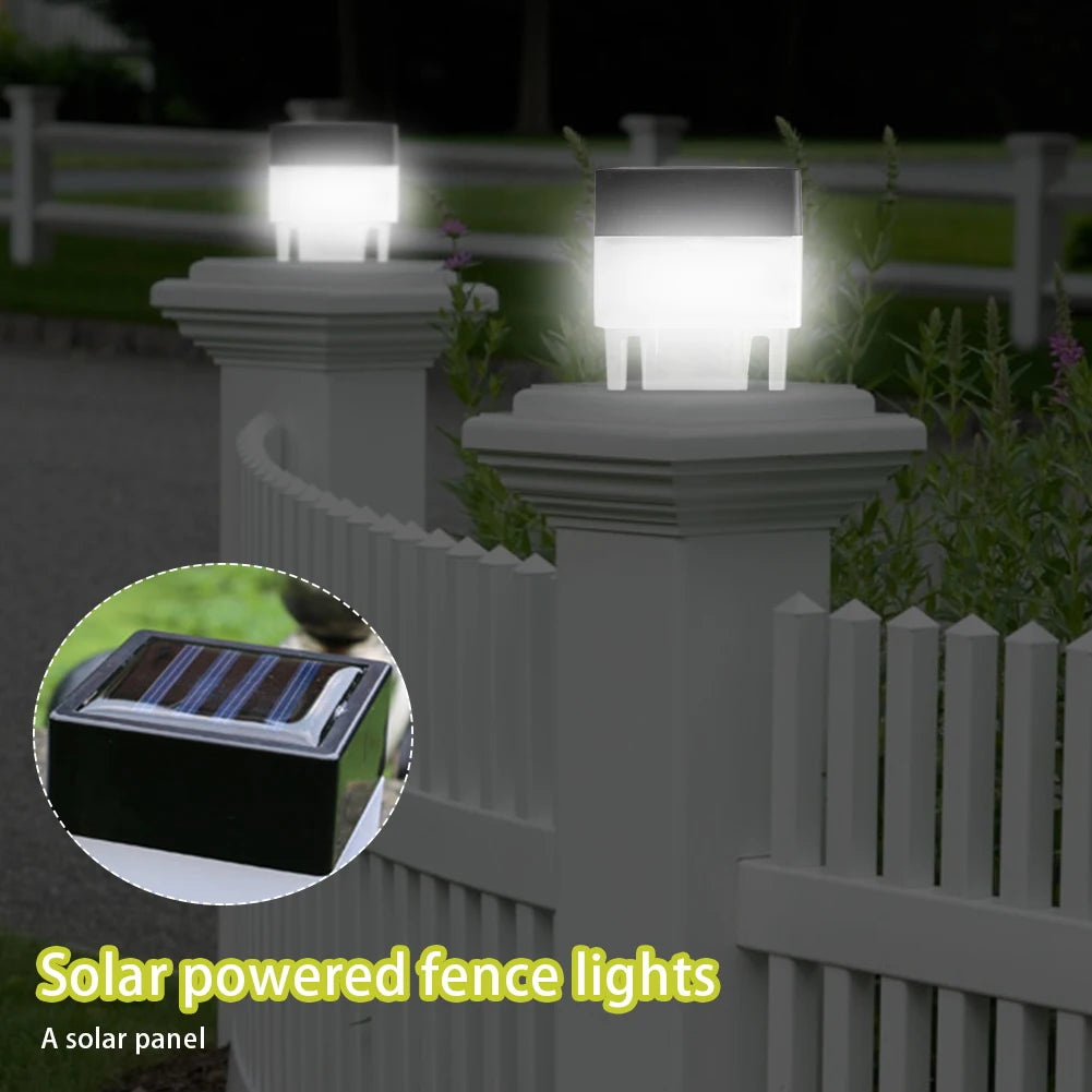 Solar Post Light Modern Fence Deck Lamp Auto On/Off Square Column Fixture Mailbox Lantern for Yard Pathway Decor
