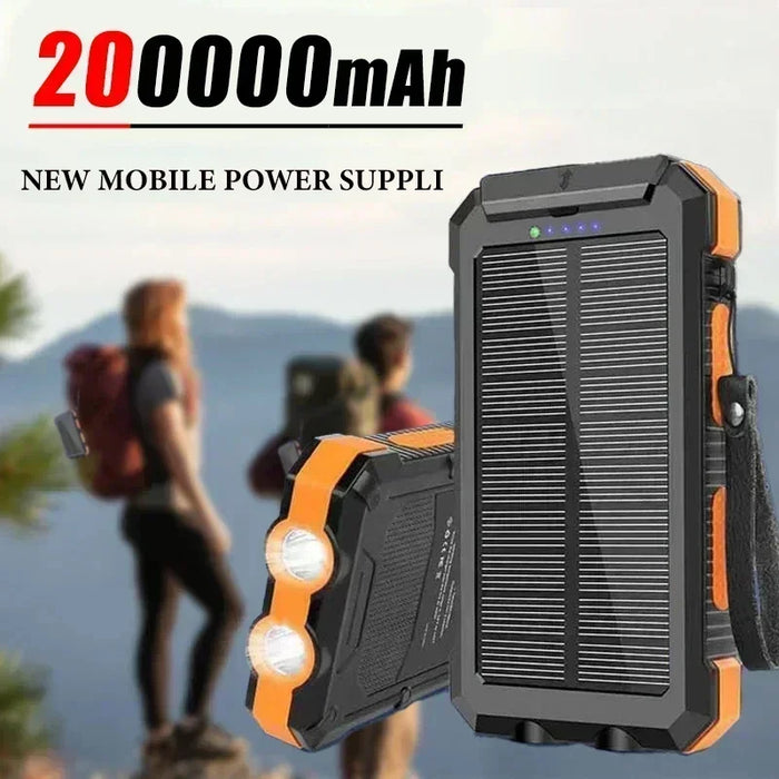 200000mAh Solar Power Bank Fast Charging Outdoor Large Capacity External Battery PowerBank Flashlight For iPhone Huawei Xiaomi
