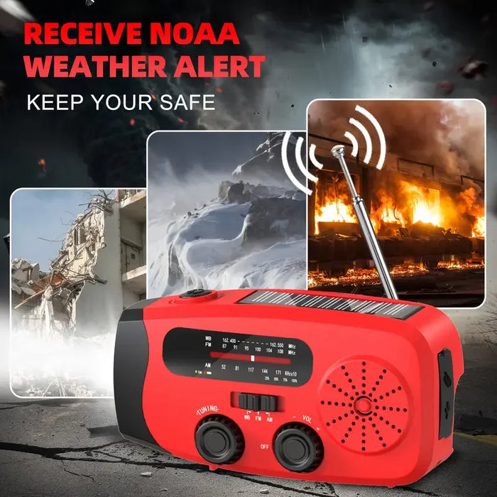 Emergency Radio Solar Powered Mobile Power Hand Crank AM/FM NOAA Portable Weather Radio USB Charging Solar with LED Flashlight