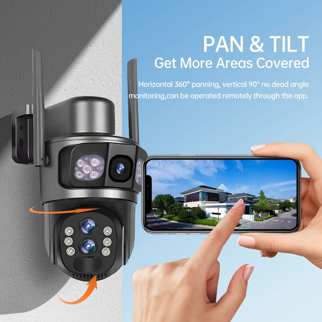 Solar Camera 4G Sim Three Screens 10X Zoom 6K 12MP Outdoor Surveillance Tracking Wireless Security Cameras Cctv Solar Power Cam