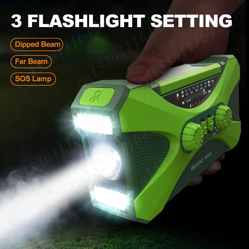 10000mAh Solar Hand Crank Radio Dual Speaker Stereo Emergency Radio Rechargeable FM AM WB NOAA Weather Radio Flashlight Torch