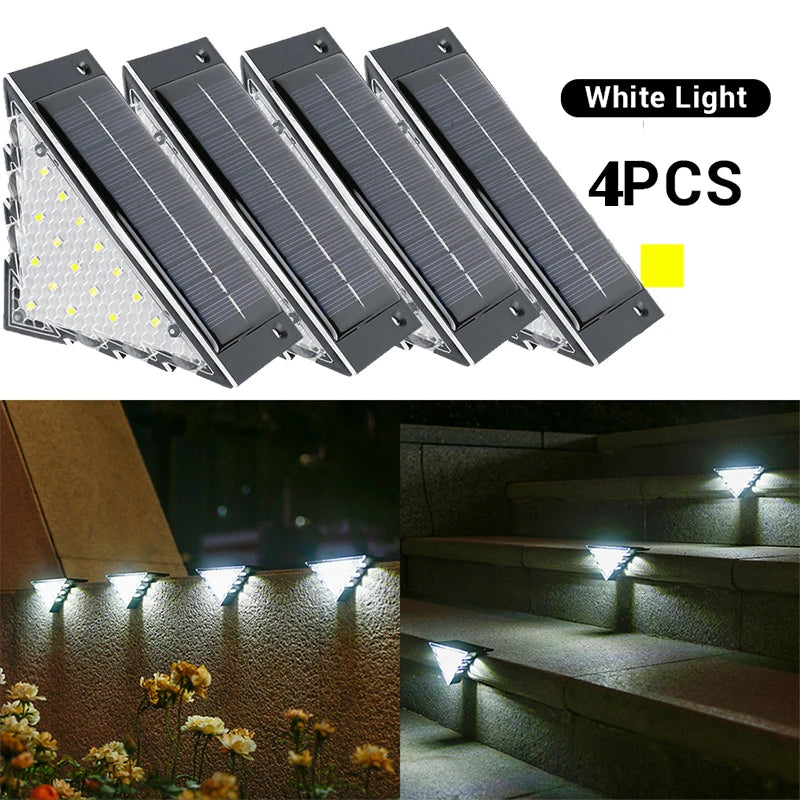 Outdoor Solar Step Lights Warm White Triangle Waterproof Auto on Decoration Deck Lights for Patio Yard Driveway Porch Light