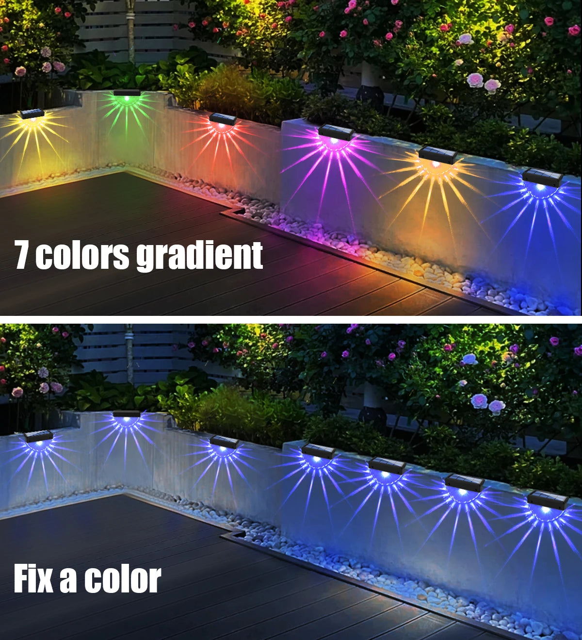 Solar Deck Lights Outdoor Waterproof LED Lights for Patio Stairs Yard Garden Pathway Step and Fences Warm White/Color Changing