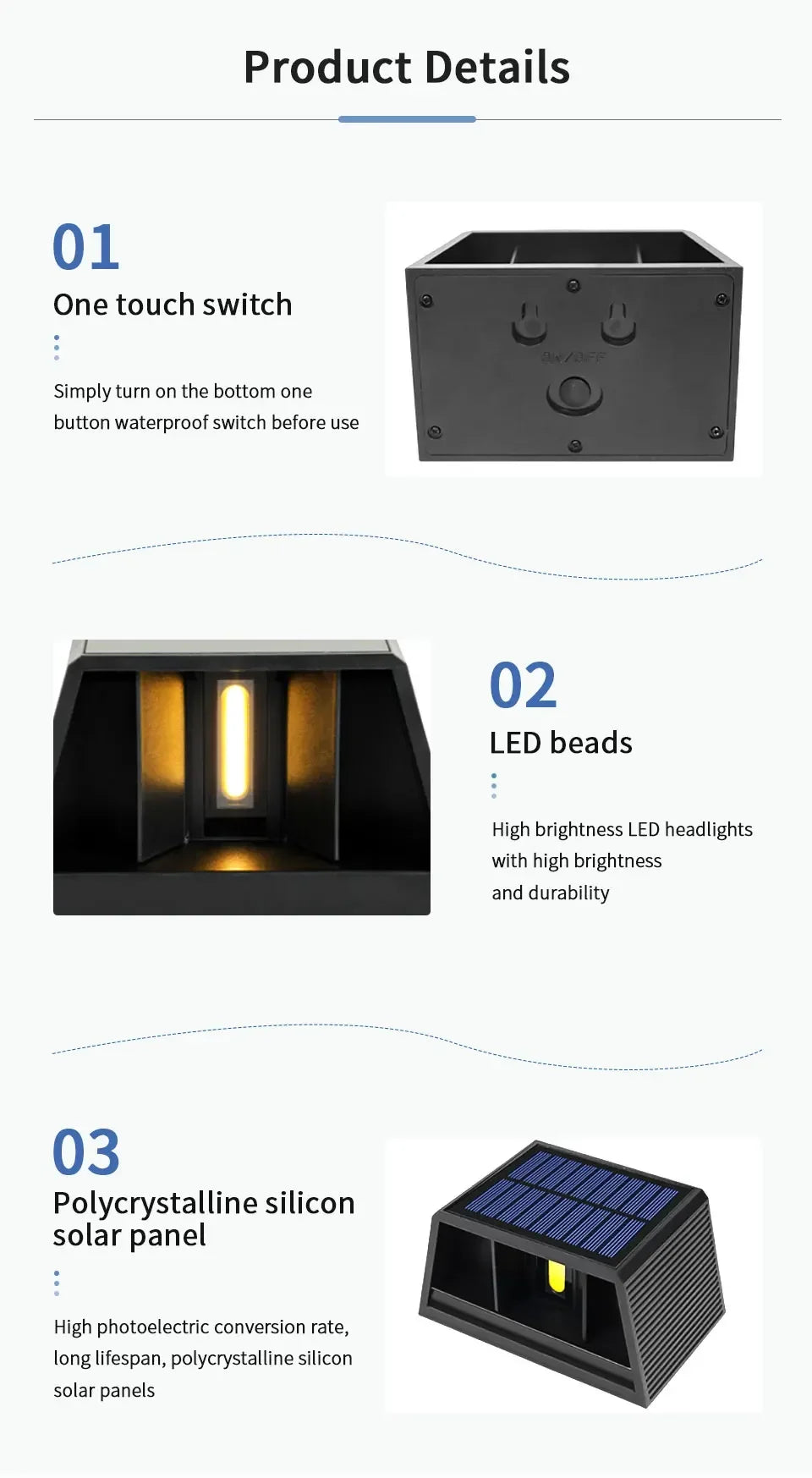 Outdoor Solar Fence Light LED Wall Lamp Waterproof Dusk to Dawn Deck Lights Outdoor Lighting For Garden Balcony Staircase Patio