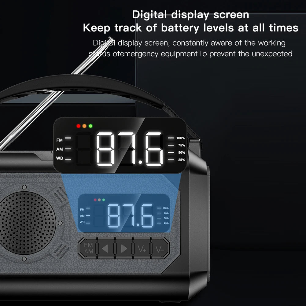 Solar Hand Crank 12000mAh Multifunction Emergency Weather Radio Reading Lamp Power Bank SOS Alarm Radio Receiver