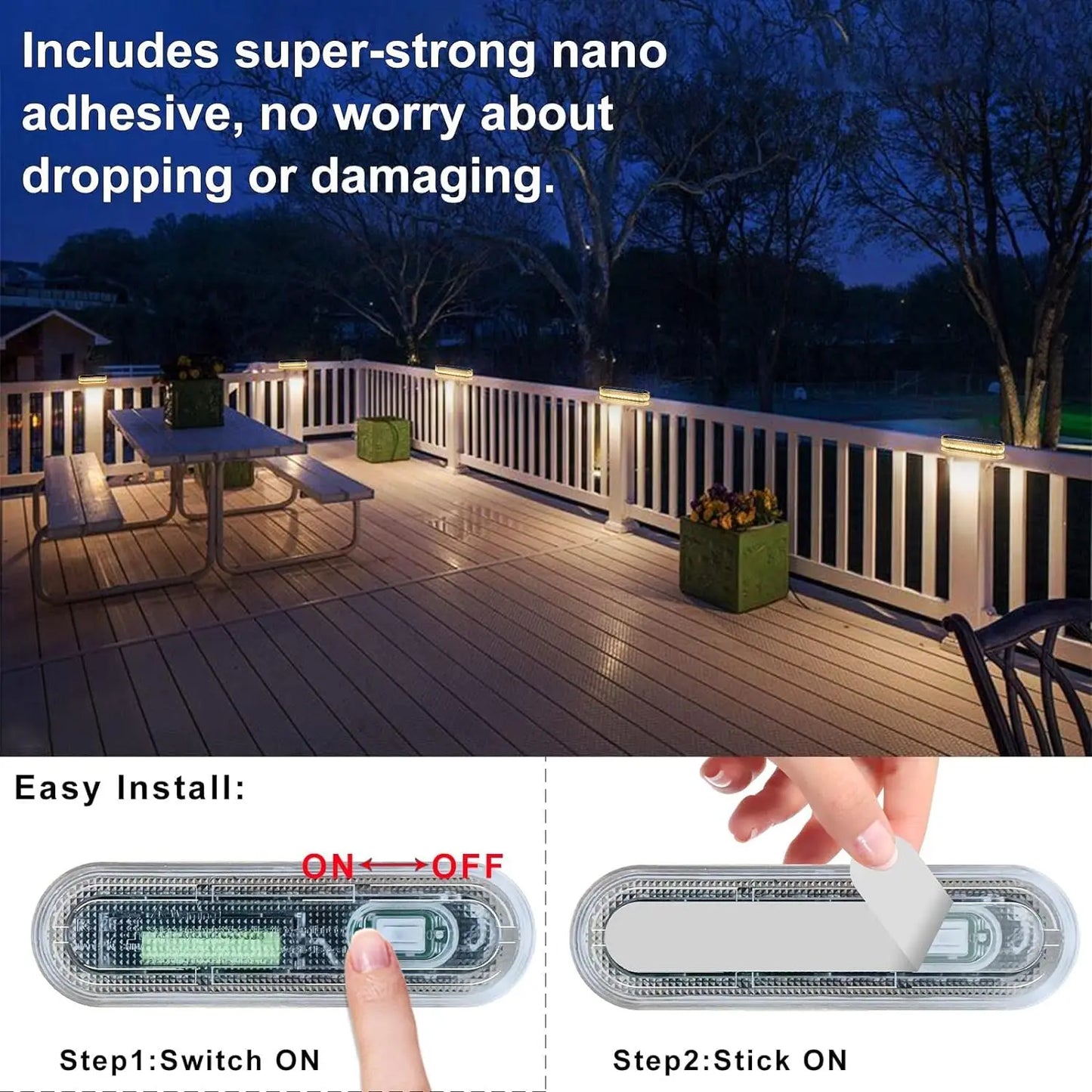 Solar Deck Lights 4 Pack Outdoor Step Lights Waterproof IP68 Led Solar Garden Lights for Railing Stairs Fence Yard Patio Pathway