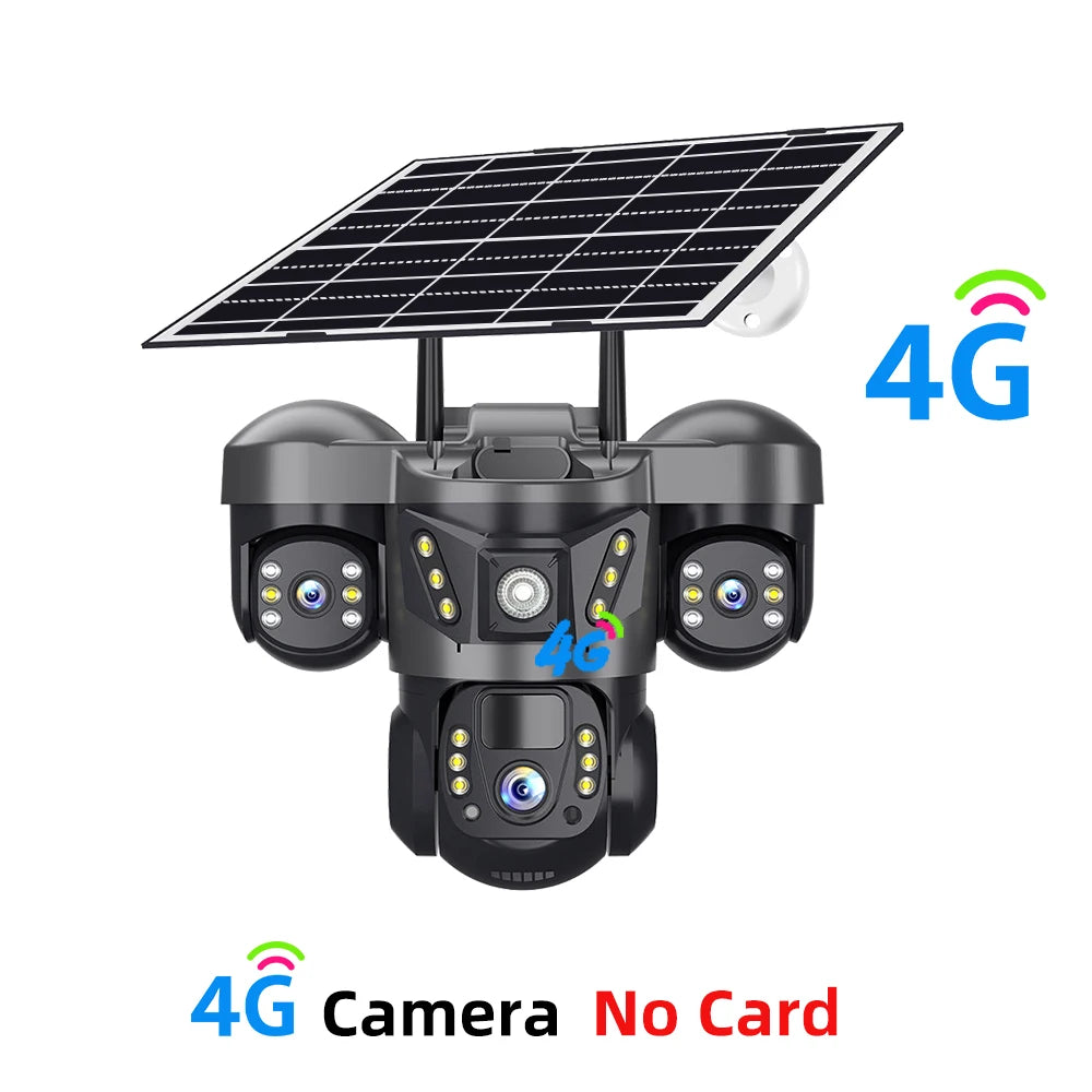 15MP 4G Solar Camera PTZ Outdoor CCTV Triple Lens Three Screen PIR Colour Night Vision Weatherproof V380 PRO Cameras