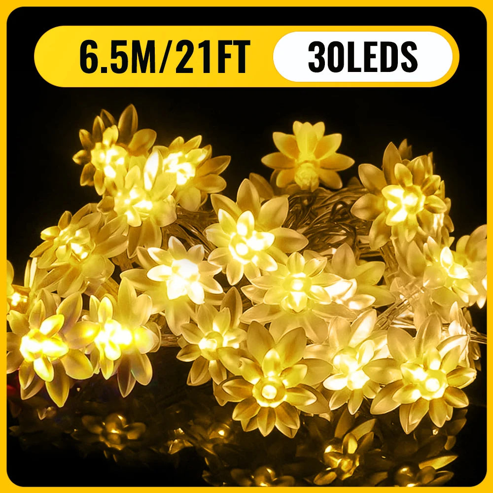 Solar flower String Lights Outdoor Waterproof, 8 Modes Lotus flower sharp Outdoor Solar Powered String Lights for Patio