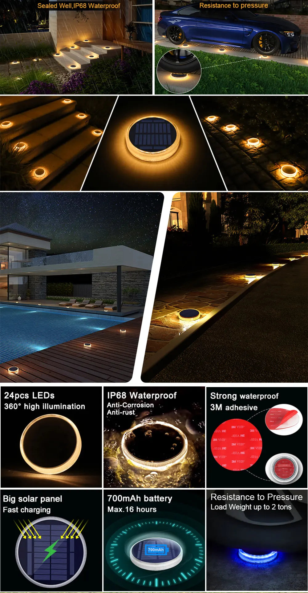 Led Solar Deck Lights Outdoor Waterproof Lawn Lamps Battery Powered Solar Step Light for Pathway Driveway Garden Walkway Patio
