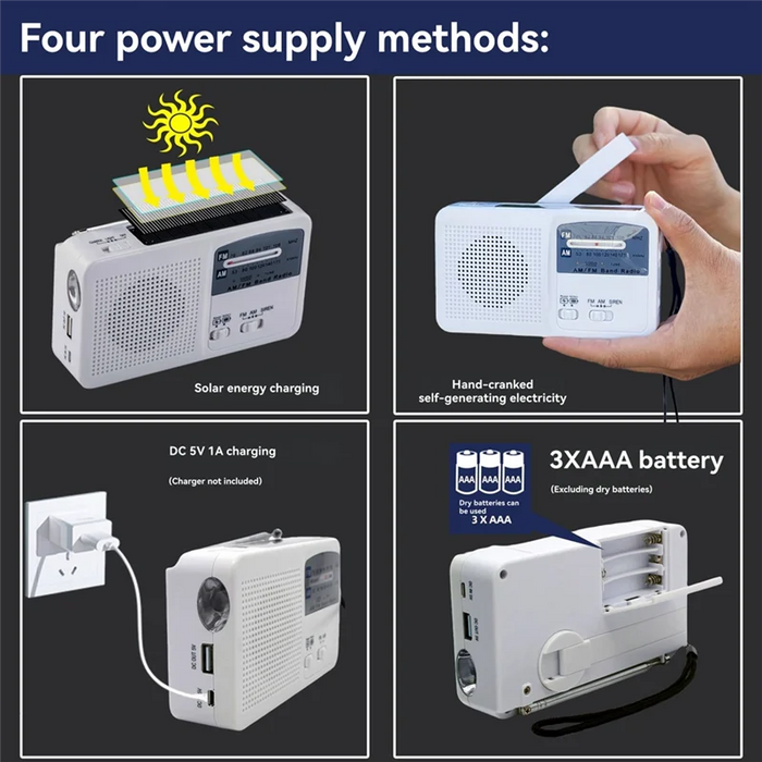 ABUO-FM/AM Radio Solar Hand Crank Self Powered Radio Multifunctional Portable Emergency Radio With Flashlight