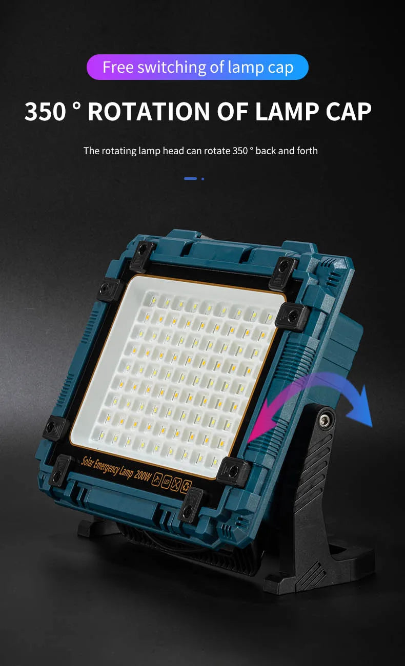 Rechargeable Solar Flood Light Outdoor Portable LED Reflector Spotlight IP66 Waterproof Camping Work Light Floodlight