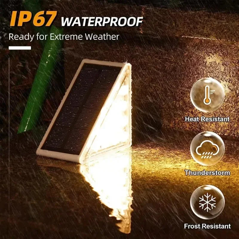 Solar Step Lights for Outside White/Warm Solar Stair Light Outdoor Waterproof IP67 Solar Lights for Steps Stair Patio Yard Porch
