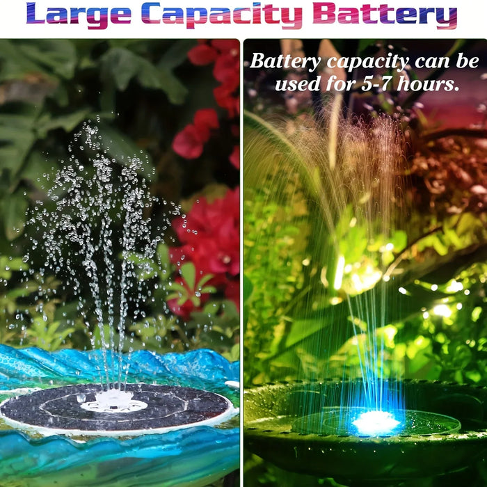 6.5W LED Solar Fountain Pump with Lights, for Bird Bath Pool, Solar Water Fountain with Battery, for Outdoor, Garden Decoration