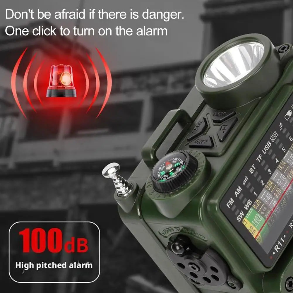 Portable Bluetooth Solar Radio USB Playback TF Card Solar Power Bank Hand-cranked Flashlight Full-band Radio Camping Accessories