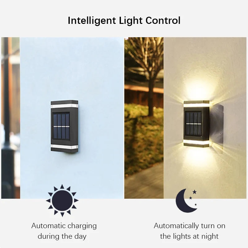 6 LED Solar Powered Wall Lamp Outdoor Waterproof Light UP and Down Illuminating Garden Yard Decoration Outside Sunlight Camping