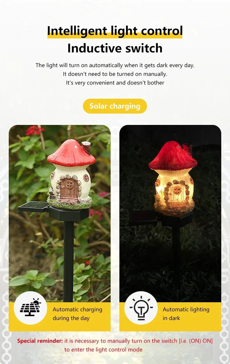 Solar Lawn Light Resin Craft Miniature Fairy Mushroom House Solar Powered Garden Yard Outdoor Decor Lamps Christmas Lamp