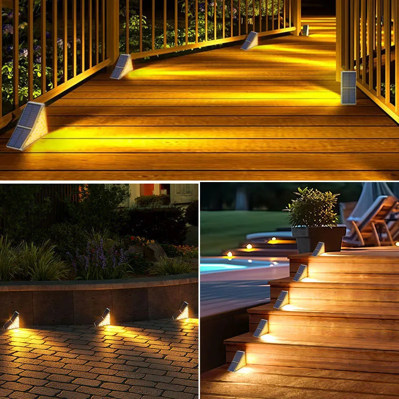 Solar Step Lights for Outside IP67 Waterproof Solar Stair Light Warm White Lighting Patio Garden Courtyard Door Sidewalk Decor