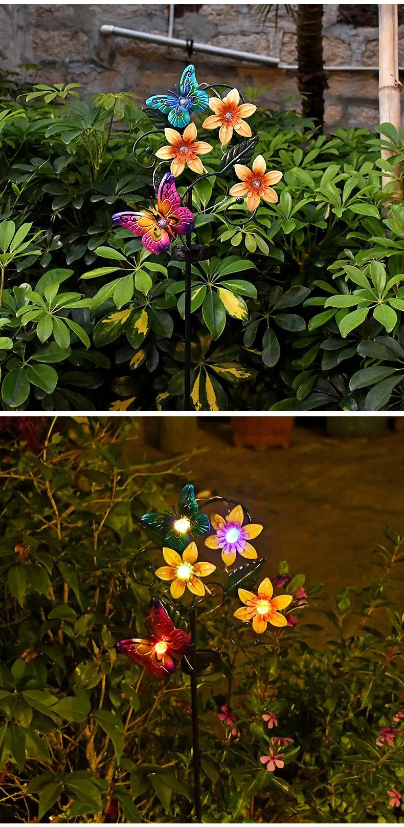 Solar Garden Lights Flowers Insect Decorative Garden Stakes Sun Lamp Waterproof Metal Yard Art Decor For Outside Lawn Yard Patio
