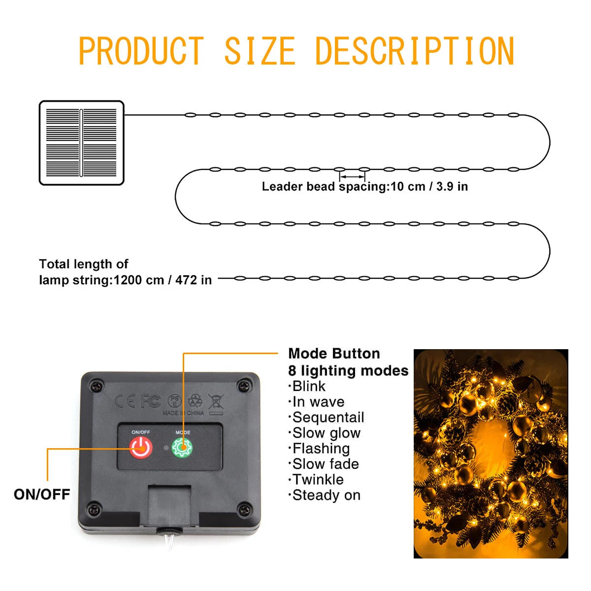 Solar Christmas String Lights Outdoor Waterproof 400LED Fairy Light for Outside Yard Tree Patio Garden Wedding Christmas Decor