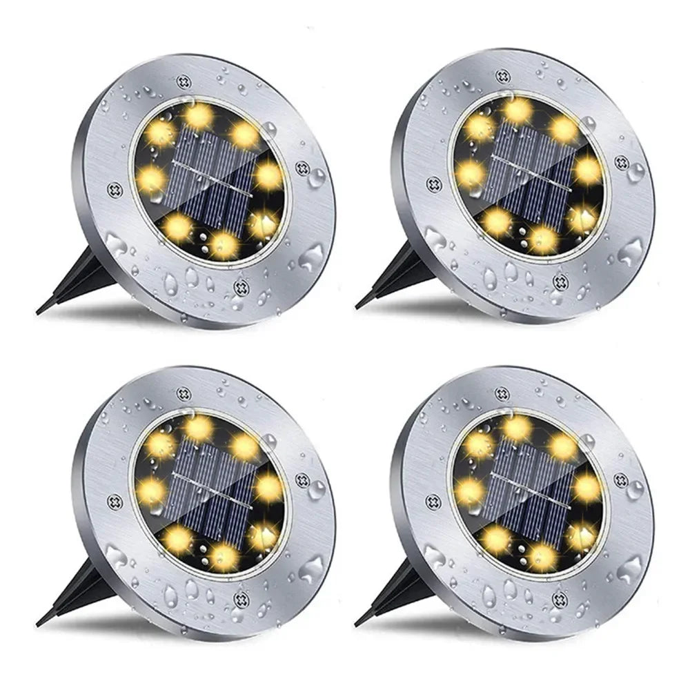4 Pcs 8LED Solar Power Disk Light Outdoor Garden Solar Underground Light Deck Light Spotlight Buried Solar Led Lamp