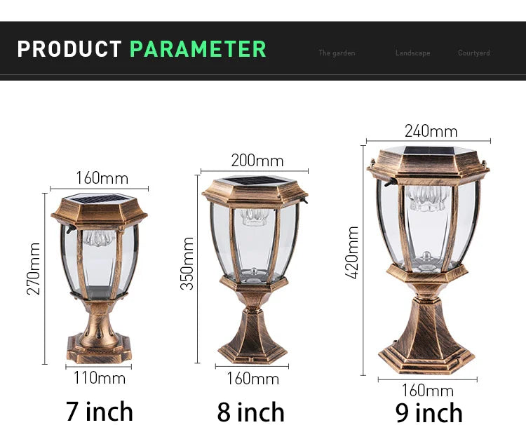 Villa Retro Column Lamps Solar Panel Spotlights LED Light Outdoor Pillar Solar Post Lamp For Patio Garden Decor IP55 Waterproof