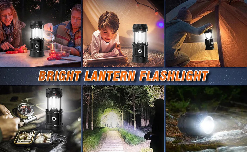 Solar Camping Lights COB Tent Lamp Portable Emergency Flashlight USB Rechargeable Waterproof Strong Light Fishing Hiking Torch