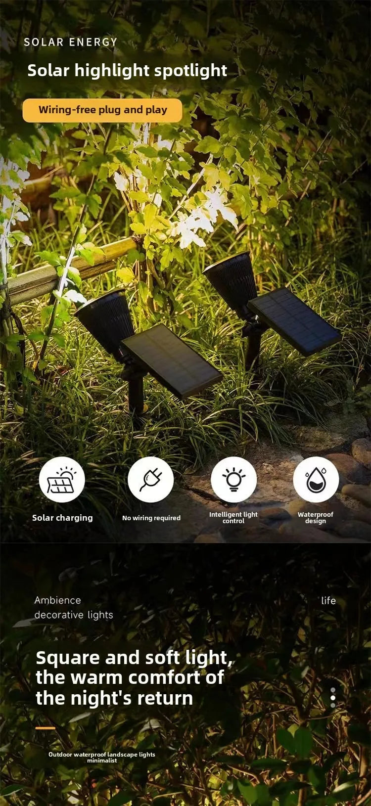 1/2 Packs Solar Lights Solar Spotlight Waterproof Solar Wall Light Solar Garden Light Solar Lamp Outdoor Spotlight